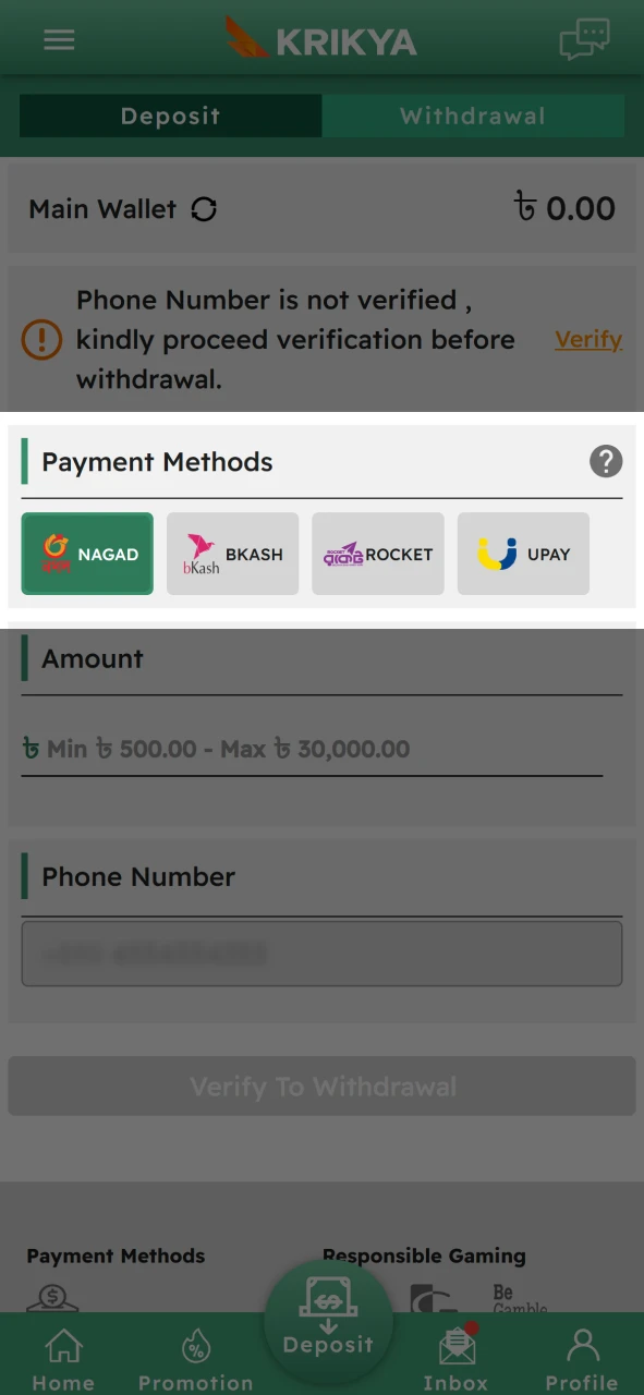 Select your prefered payment system for withdraw.